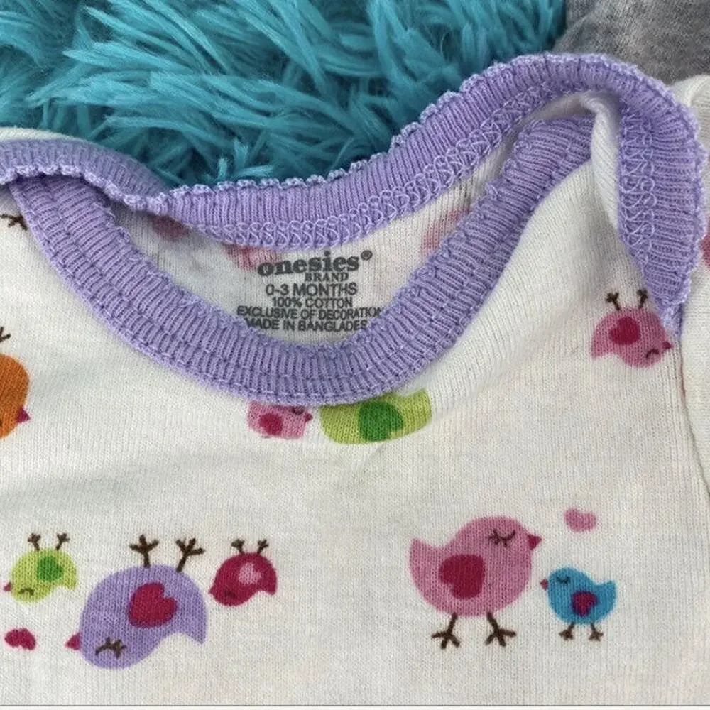 Baby Girl 0-3M Garanimals Onesies Bundle Cat Butterfly Tutu Birds 3 Piece Lot